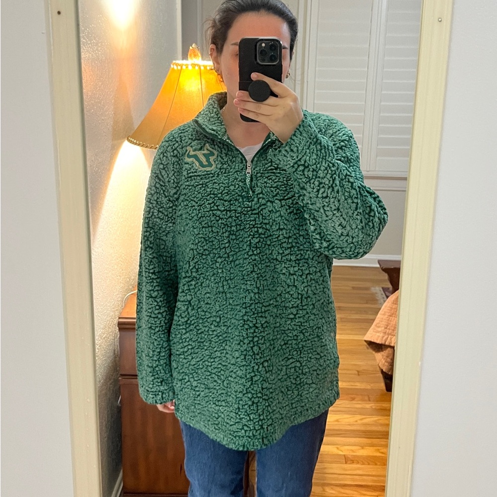 USF Bulls Boxcraft Half Zip Fleece Sherpa Pullover Jacket Green Unisex XL